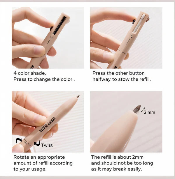 4 In 1 Waterproof Makeup Pen (Eyebrow Pencil, Long Lasting Easy Lip Color, Highlighter, Eyeliner Pen)