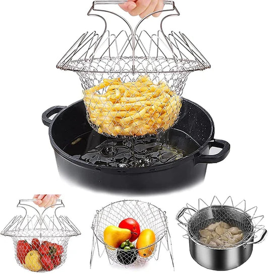 Multipurpose Foldable Stainless Steel Fry Basket